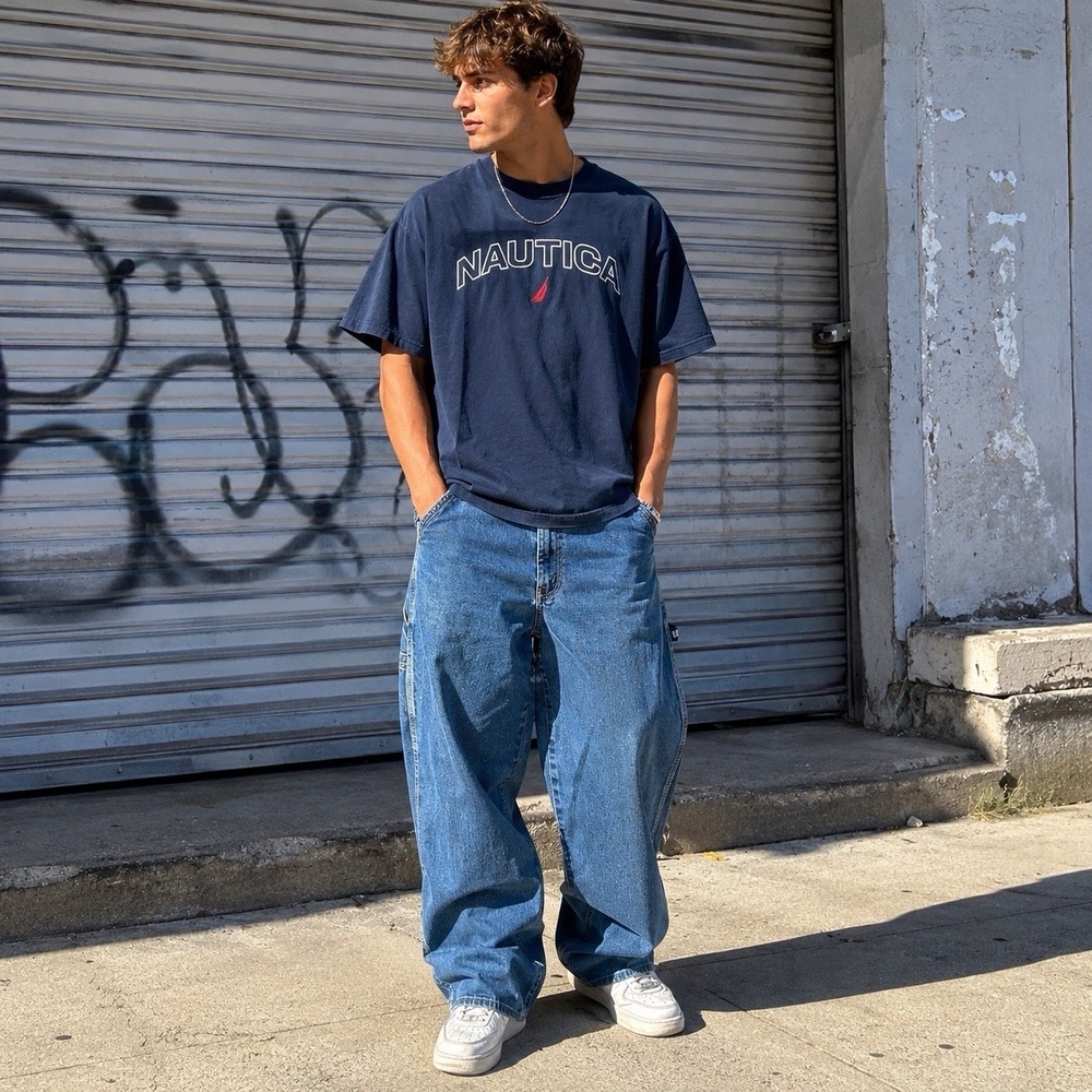 Vintage Nautica Carpenter Jeans 38x31 Baggy Wide Leg Denim Pants Y2K Streetwear